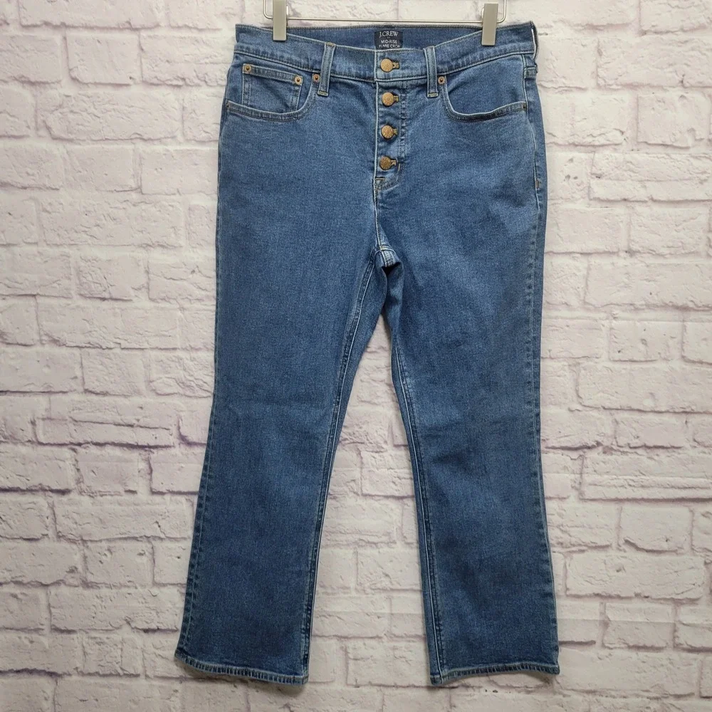 J Crew Mid Rise Flare Crop Jeans Size 28 (Actual 31x26)‎ Button Fly Stretch